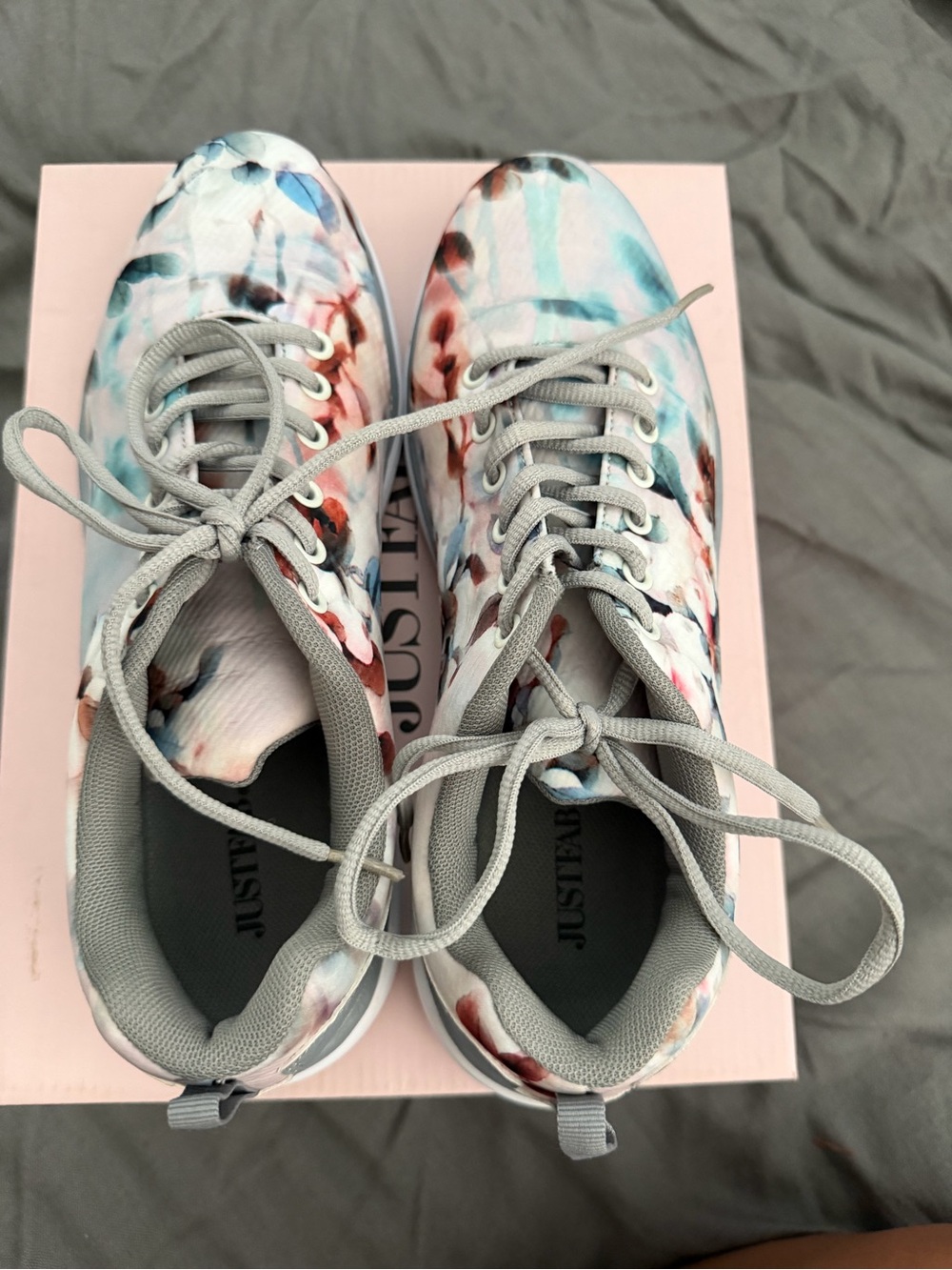 JustFab Women's Floral Lace-Up Athletic Sneakers in Multi-Blue and Pink